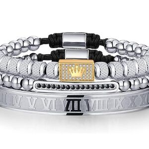 3PCS Stainless Steel Bracelets for Men Gold Roman Numeral Bangle Bracelet Twiste